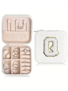 1 pièce Boîte de voyage pour bijoux avec initiale A-Z, étui de rangement multifonctionnel pour bijoux, mini boîte de rangement pour bijoux, organisateur de maquillage, porte-bijoux, sac cosmétique, sac de toilette, cadeau idéal pour les femmes, petite amie, amis, anniversaire, Noël, Halloween - Boîte de voyage pour bijoux avec initiale rose, cadeau de Noël pour adolescentes, retour à l'école