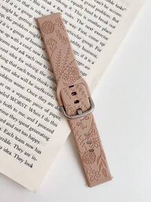 Correa de reloj de silicona con diseño floral tallado creativo compatible con Samsung / de 20 mm, 22 mm, correas de reloj suaves y cómodas, ajustables para deportes, regalo de San Valentín - Color del té con leche - Ver 5