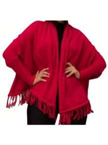 Poncho Xale de Tricot com Franja e Encharpe de Pipoca Inverno Marister Malhas