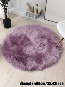 1pc Solid Fuzzy Round Rug ,Room Decor