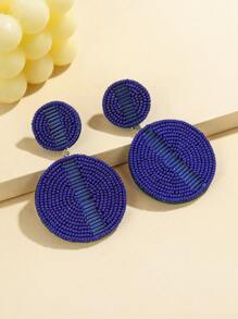 1 对手工编织玻璃珠几何圆形耳环，简洁优雅，适合女性日常佩戴