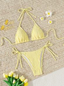 女士黄色性感比基尼两件套夏季度假泳装 SH963