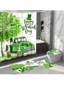 1pc/2pcs/4pcs/6pcs St Patrick's Day Shower Curtain Set With 12 Hooks, Toilet Covers Seat, Bath Mats Non-Slip Rug Carpet, 2 Pieces Ultra-Soft Large Bath Towel, Absorbent Hand Face Towels Washcloths Kitchen Dish Towel, Bathroom Accessories Boy Valentine Heart Valentine Home Bathroom Decor Summer Back To School