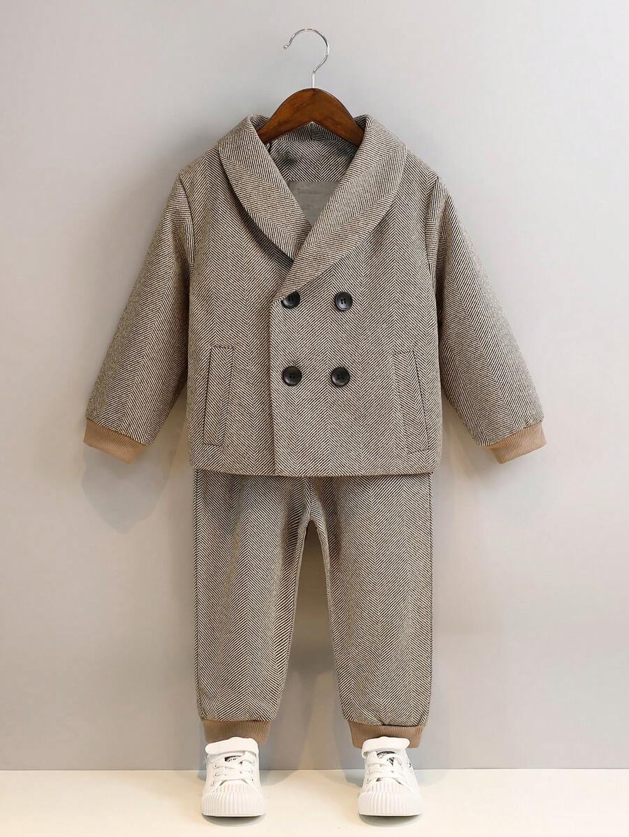 2pcs Young Boy Jacket + Pants Children Casual Suit Set, Suitable For Daily, School Activities, Birthday, Christmas, Wedding