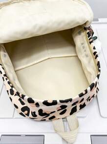 1pc Leopard Print Nylon Fabric Backpack, Large Capacity Casual Versatile Backpack Suitable For Women, School And Outdoor Use, Back To School Essentials - Khaki - View 7