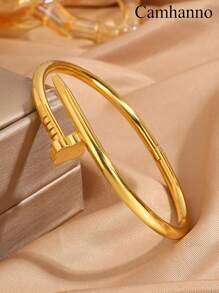 1/5 PCS Stackable Exquisite And Fashionable Stainless Steel Four Leaf Flower Embossed+Four Leaf Flower Nail Bracelet Bracelet Set, Suitable For Giving To Mothers/Best Friends/Lovers Valentines - Gold - View 7
