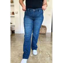 Full Size Tummy Control Straight Jeans - Dark - View 10