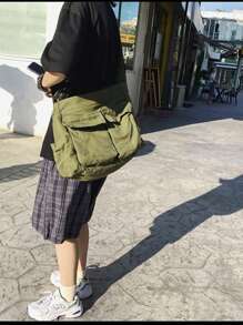 Bolsa Vintage Feminina de Lona, Bolsa de Ombro Casual para Adolescentes, Bolsa Mensageira, Bolsa Feminina Casual Transversal