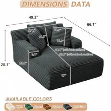 LUCKHAO 49.2" Oversized Chaise Lounge Chair, Comfy Corduroy Fabric Single Sofa Chair, Upholstered Reading Lounge Chair With Pillows For Living Room Or Bedroom, Frameless Design, Dark Grey - 深灰色 - 查看 2