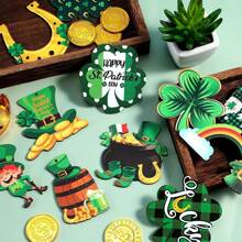 24 piezas Decoración retro del Día de San Patricio, incluyendo herradura, gnomo verde, adornos colgantes de trébol de madera, suministros de fiesta en el hogar, los mejores regalos