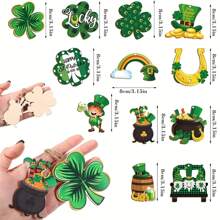 24 piezas Decoración retro del Día de San Patricio, incluyendo herradura, gnomo verde, adornos colgantes de trébol de madera, suministros de fiesta en el hogar, los mejores regalos