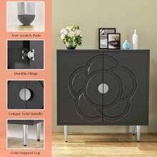 ALSOTOP Flower-Shaped Double Opening Door Cabinet – Elegant Storage Organizer For Home, Living Room, Or Bedroom - Xám - Xem 2