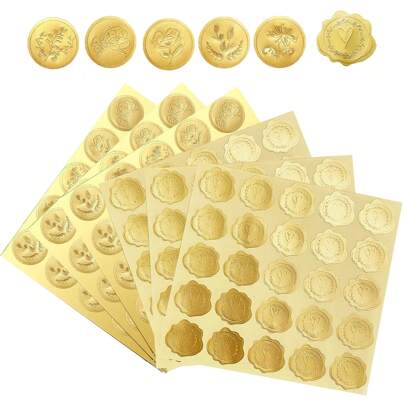 100入組金色信封貼紙壓花心印章貼紙適用於明信片邀請函卡禮物裝飾用品自粘貼紙標籤