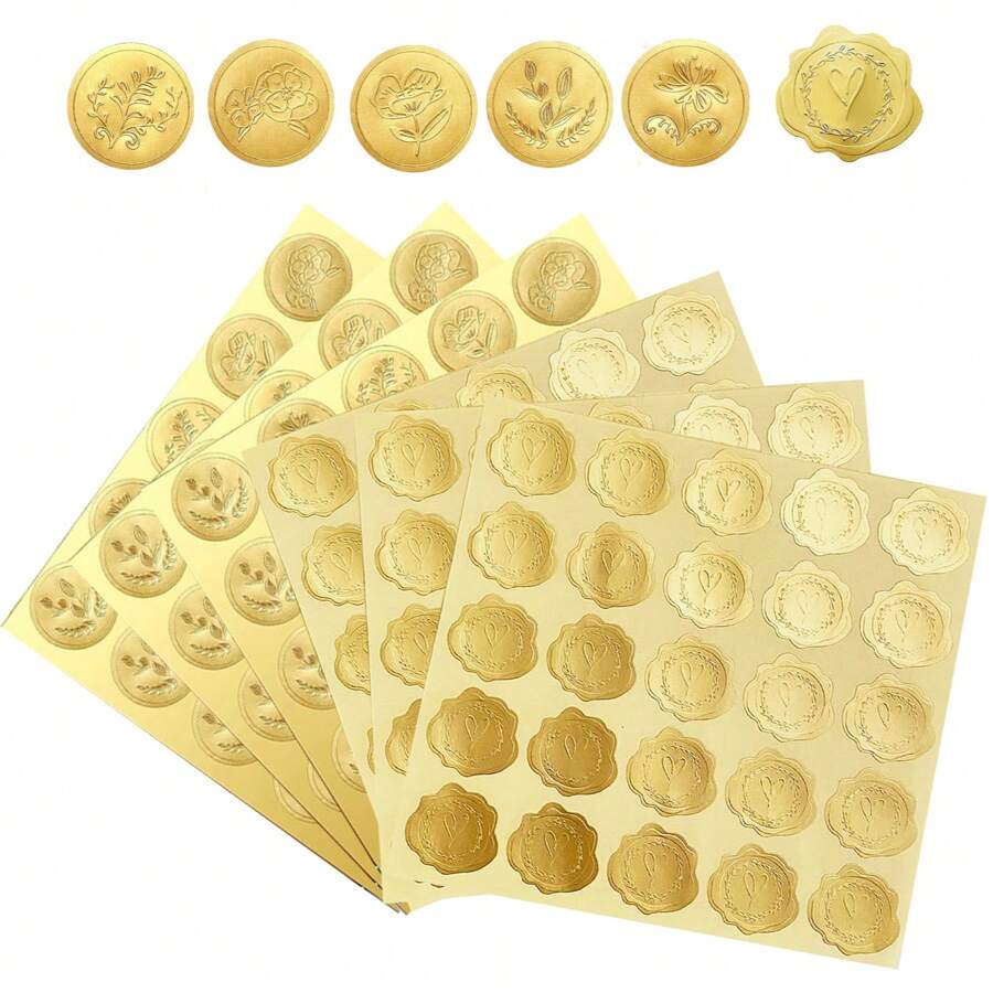 100入組金色信封貼紙壓花心印章貼紙適用於明信片邀請函卡禮物裝飾用品自粘貼紙標籤 - 金色 - 查看 1