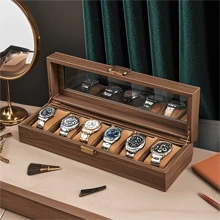 Wooden Grain Leather Dust-Proof Glass Lid Watch Storage Box, Premium Elegant Home Use Watch Organizer Display Case, Jewelry & Wristwatch Collection Box Gifts For Women Back To School