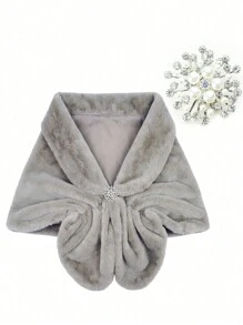 2 件套：披肩 + 披肩夹，时尚人造毛皮披肩，女士毛皮披肩，婚礼毛皮披肩，人造新娘毛皮披肩，冬季 - A - 查看 18