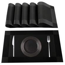 Farfallarossa Set Of 6 Washable American Placemats, Heat-Resistant And Non-Slip, For Kitchen Table - Black - View 2