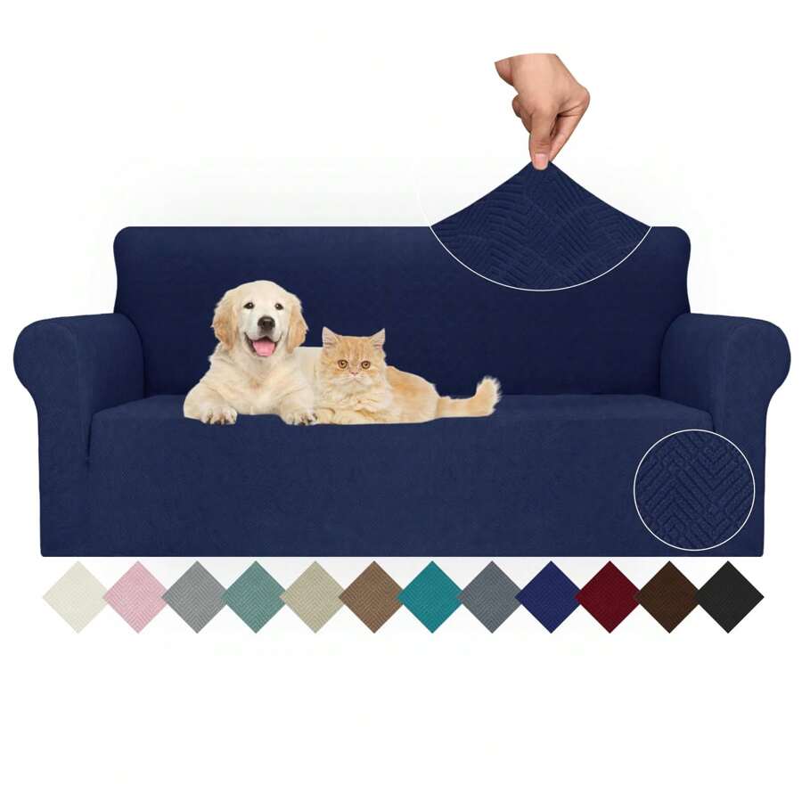 Sofa Cover For Cushion Sofa 1/2/3/4 Seater Elastic Sofa Cover Sofa Cover Furniture Protector With Elastic Band At The Bottom, Suitable For Children, Pet Dogs - Màu xanh hải quân - Xem 1