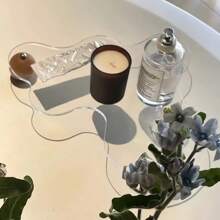 1 件亚克力珠宝和烛台托盘，透明展示架，用于化妆品、下午茶、不对称蛋糕和甜点，适用于假日海滩、浴室收藏、卧室收藏，大容量 - 彩色 - 查看 10