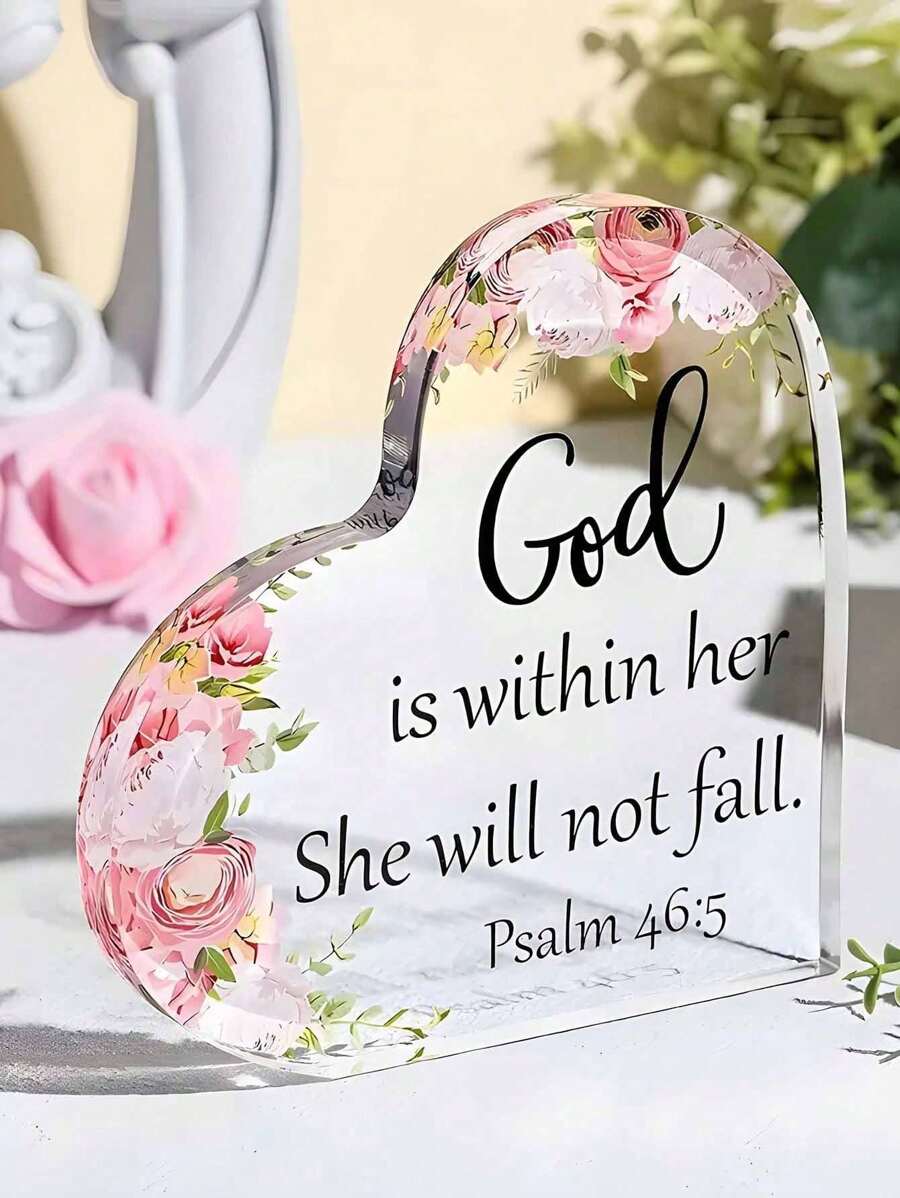 1pc Christian Inspirational Gift, Bible Verse Acrylic Desk Decor, "She Is Clothed With Strength And Dignity", Birthday Gift For Mom, Sister, Friend, Coworker, Holiday Decoration Birthday - Pink - View 1