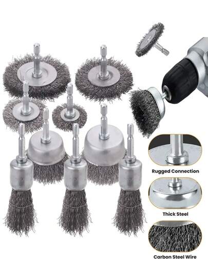 1/4" Hex Shank Wire Cup Brush Set - Ideal For Rust Removal, Stripping And Grinding Cleaning - Compatible With Drill Attachments, Carbon Steel Wire Brush Kit For Drilling Includes Abrasive Wire Wheels, Wire Cup Brushes And 1/4" Hex Shank Attachments - Great For Heavy Duty Cleaning And Rust Removal