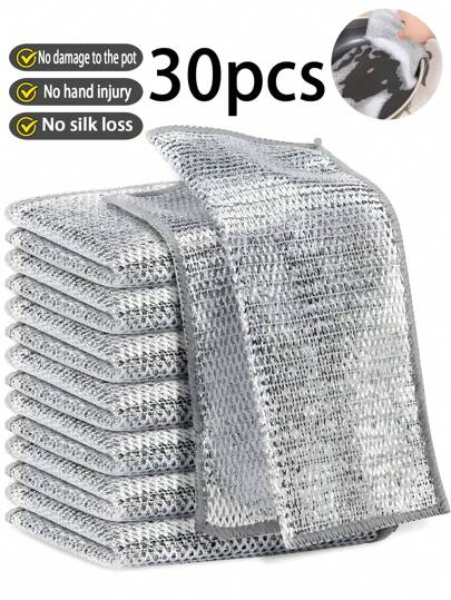 5/10/30pcs Iron Wire Scouring Pads, Scratch-Free Metal Mesh Dish Scrubber, Multipurpose Metal Wire Cleaning Cloth, Easy To Rinse, Reusable, Metal Wire Cleaning Cloth, Metal Wire Dish Scrubber, For Kitchen, Sink, Pots, Washing And Cleaning Utensils, Sink, Countertop, Stove, Reusable Kitchen Cleaning Towel, Dishcloth, No Lint, Washable Dishrag, Kitchen Accessories, Kitchen Cleaning Tools, Kitchen Supplies, Cleaning, Kitchen Towels