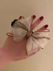 3件套女士多色水钻网纱蝴蝶结发圈套装，优雅情人节发绳，休闲马尾辫发饰，弹性发带，家居美发饰品 - 彩色 - 查看 15