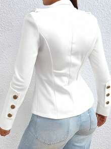 Chaqueta Casual de Mujer Primavera Chaqueta con botones frontales de color solido - Blanco - Ver 4