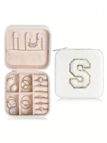 1 pièce Boîte de voyage pour bijoux avec initiale A-Z, étui de rangement multifonctionnel pour bijoux, mini boîte de rangement pour bijoux, organisateur de maquillage, porte-bijoux, sac cosmétique, sac de toilette, cadeau idéal pour les femmes, petite amie, amis, anniversaire, Noël, Halloween - Boîte de voyage pour bijoux avec initiale rose, cadeau de Noël pour adolescentes, retour à l'école