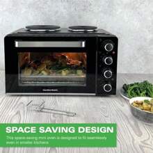 28L Mini Oven With Double Hotplates Space Saving Electric Countertop Cooker Flexible Cooking Adjustable Temperature Control Timer 3100W - Black - as pic - View 7