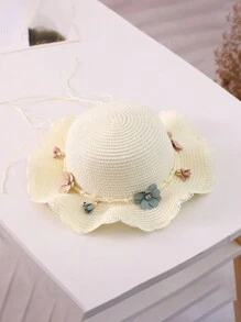 2 件套女童夏季蕾丝边太阳帽和花卉吊坠包套装 - 白色 - 查看 2