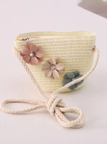 2 件套女童夏季蕾丝边太阳帽和花卉吊坠包套装 - 白色 - 查看 3