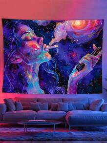 黑光挂毯 UV 反应挂毯 好氛围吸烟挂毯 美学壁挂毯 卧室壁挂 - 卡其色 - 查看 3