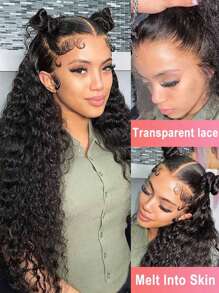 13x6 Deep Wave Lace Front Wigs Human Hair 200% Density 13x6 HD Transparent Lace Frontal Wigs For Women Deep Curly Wigs Human Hair Pre Plucked With Baby Hair Natural Black 26 Inch - Natural Black Color - View 4