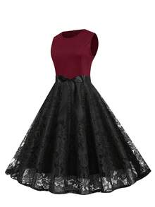 Retro Contrast Lace Sleeveless Elegant Cocktail Dress