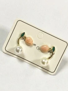 1 Par De Brincos Pequenos De Pérola Falsa Em Formato De Tulipa Para Mulheres, Joia Fashion De Orelha Para Todas As Ocasiões