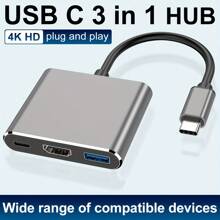 TYPE- C To HDTV 3in1 HUB Multiport Adapter, Type-C Hub Thunderbolt 3 To HDTV 4K Output USB 3.0 Port And USB-C Charging Port, Digital AV Adapter For Laptop, For Galaxy S8/S9, For Laptop PD Charging USB Splitter!