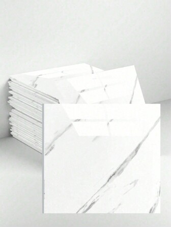 10pcs 0.9 Square Meter Waterproof Oil-Proof Faux Marble PVC White Self-Adhesive Wall Stickers, For Living Room Bathroom Kitchen Backdrop Decoration, Stickers, Wall Decal, Vinyl Decal For Home Decorations, Spring Decoration Items Refresh Your Home, Festival Decoration Stickers Gifts Birthday Graduation