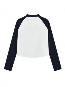 女式常规肩长袖 T 恤，修身拉链设计，休闲时尚，适合日常穿着