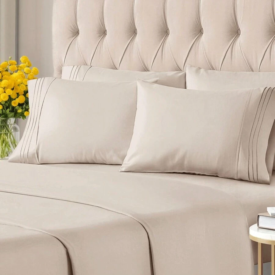 2100 Series Luxury Deep Pocket Bed Sheet Set 6-Piece - 麥片 - 查看 1