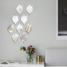 10/20 piezas Pegatinas de espejo de acrílico reflectante con forma de gota de agua, calcomanías de arte 3D de diseño propio para decorar paredes de sala de estar, baño, oficina en casa, dormitorio, artículos de decoración del hogar, decoración de Halloween, otoño, aula, suministros escolares, decoración removible