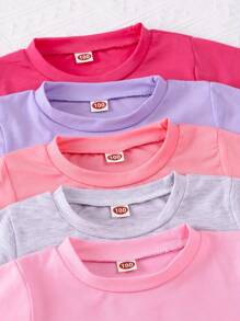 10pcs/Set Young Girl Casual Solid Color Soft Knitted Fabric Short Sleeve T-Shirt And Shorts Set For Outdoor Leisure Wear, Spring/Summer - 彩色 - 查看 4