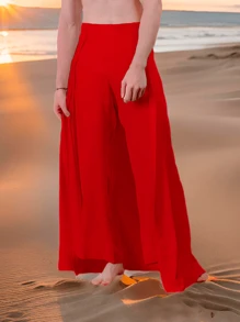 Men's High Waisted Asymmetrical Loose Trousers - Red - View 3