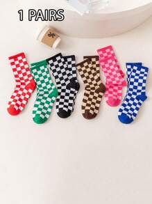 1 Pair Men's Socks Checkerboard Socks, Men's And Women's Couples' Street Fashion Versatile Socks, Fit The Foot, Excellent Workmanship, Suitable For You Who Are Looking For Versatility
