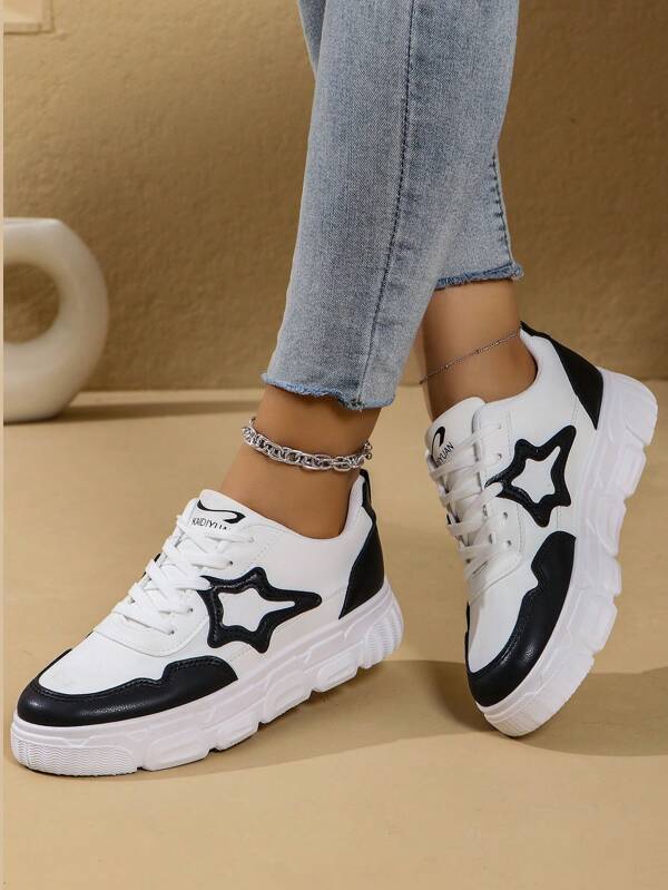 Women's White Sneakers, Casual Thick-Sole Platform Shoes, Non-Slip, Height Increasing, PU Leather Student Shoes
