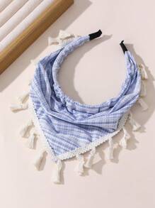 1pc Women's Headband, Bohemian Style Minimalist Printed Scarf Headband With Tassel, Red/Black/Blue Striped Print, Suitable For Daily Wear In Spring And Summer - Multicolor - View 5