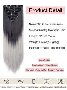 Straight Hair Extensions Long Black Grey Hair Extensions Clip In Hair Extensions For Women 7 Pieces Hair Extensions Fluffy And No Tangled 22-24 Inch - Multicolor - View 3