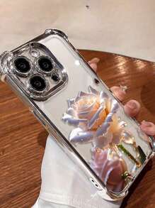 Hochwertige Kristall Rose Design Handyhülle, mit galvanisiertem Finish, kompatibel mit iPhone 16/15/15 Pro/15 Pro Max/14/13/12/11/Xs Max, modisches kreatives Design geeignet für Männer und Frauen, ein hervorragendes Geschenk für Freunde, Familie, Freund oder Freundin - Transparente Kristallrose - Übersicht 1