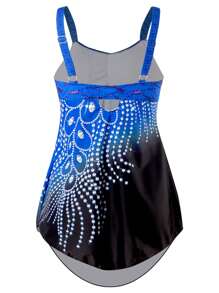 Women Plus Size One-Piece Swimsuit With Rhinestones Contrast Color Swimwear,Sizes S-6XL - Royal Blue - View 5