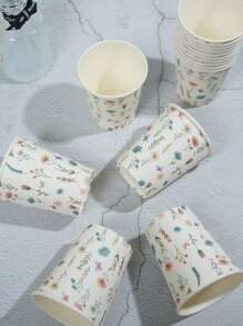 10/25 Vasos de papel desechables con temática de flores frescas, de 9 onzas/250ml, vasos de bebida desechables, vasos de café desechables para fiestas de cumpleaños, adecuados para diversas fiestas, bodas, hogares, oficinas, vasos de bebida, vasos de bebida fría, vasos de té caliente, tazas de café, vasos de comedor, suministros y accesorios para fiestas de cumpleaños
